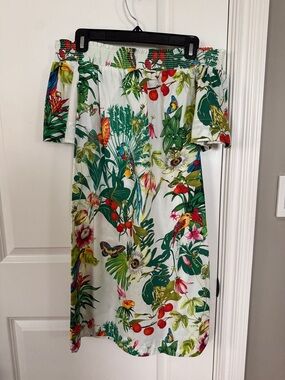 J. Crew Strapless Tropical Floral Sundress in White, Green, Red